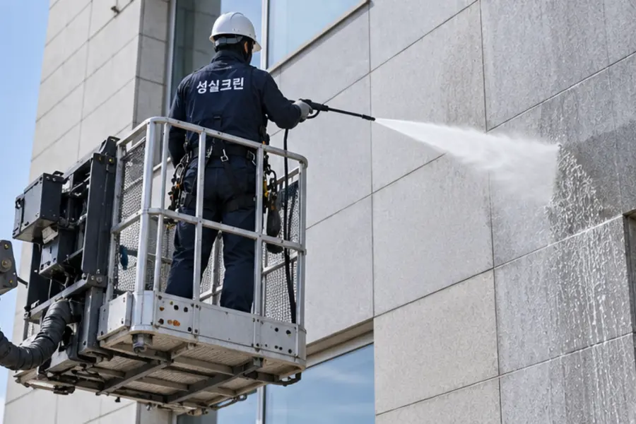 부산 건물외벽청소 틈새·간판 주변 전문장비 관리