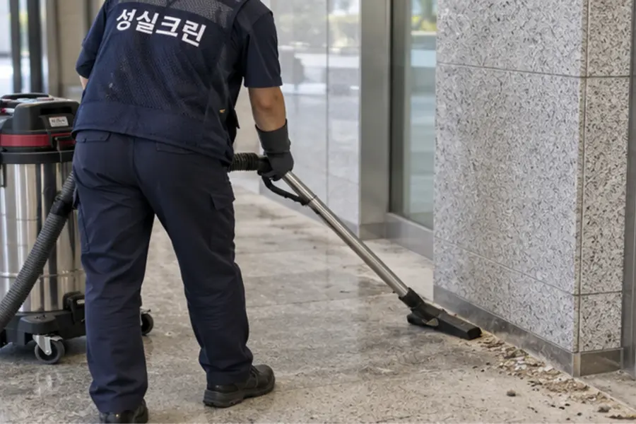 부산북구 바닥청소 먼지·이물 제거 작업 장면
